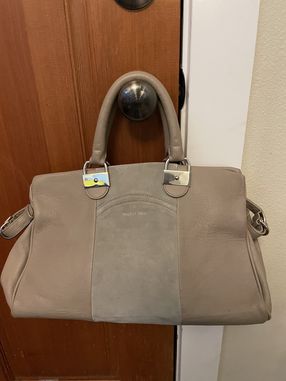 See by Chloé Taupe Leather & Suede Top Handle Bag